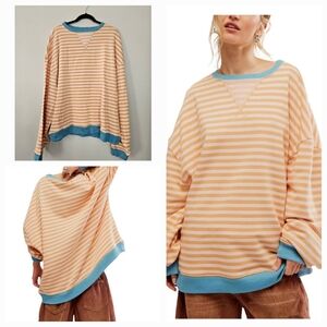 Free People Classic Striped Oversized Crewneck Latte Combo